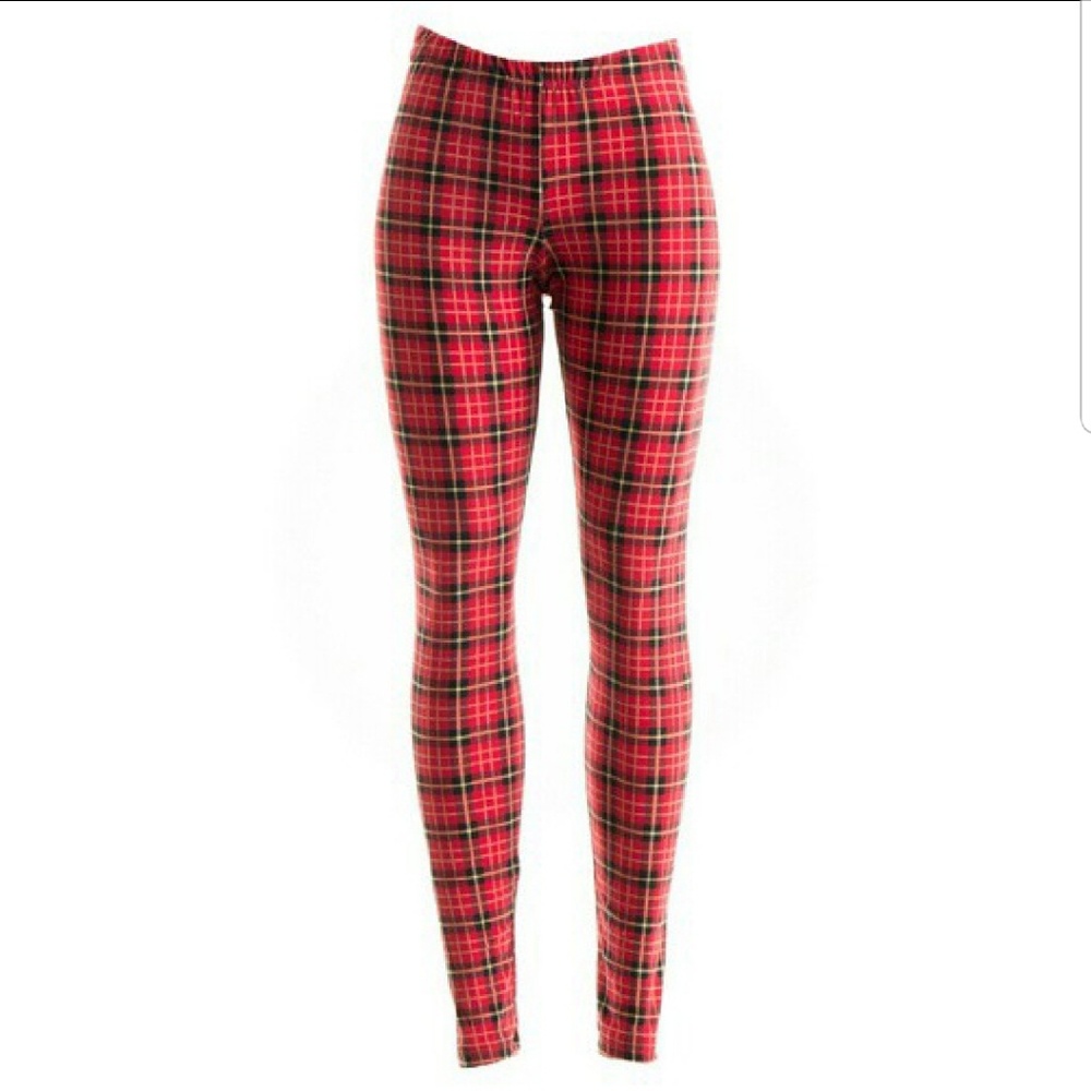 Red Plaid Leggings FPB108 - Picture 2 of 4